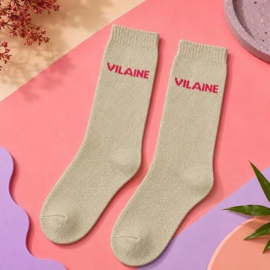 Paire de Chaussettes Fun "VILAINE" Beige Doré