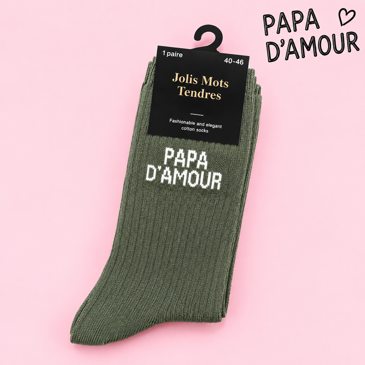 Chaussettes Homme “Papa d’Amour” – Vert Kaki