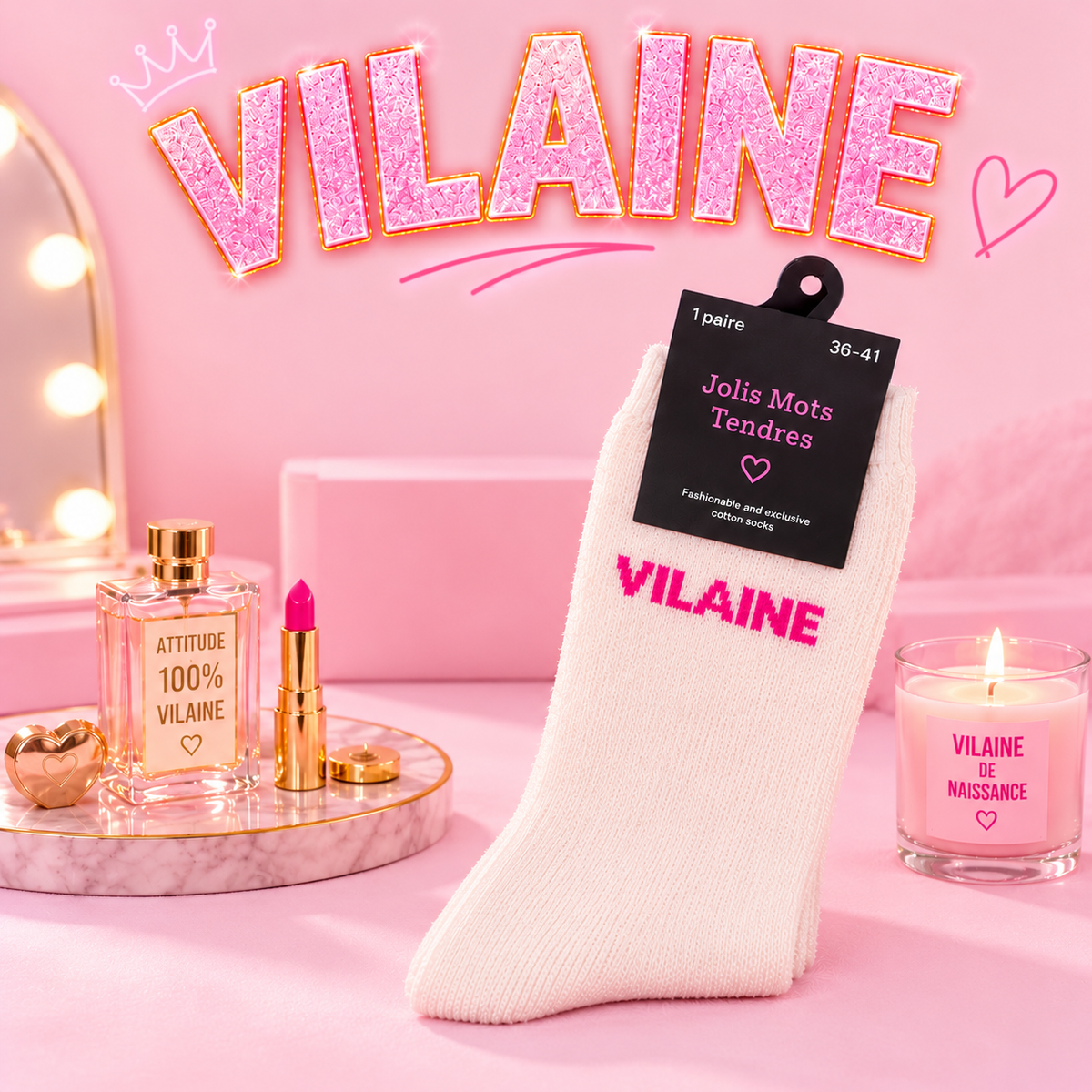 Paire de Chaussettes Fun "VILAINE" Beige Doré