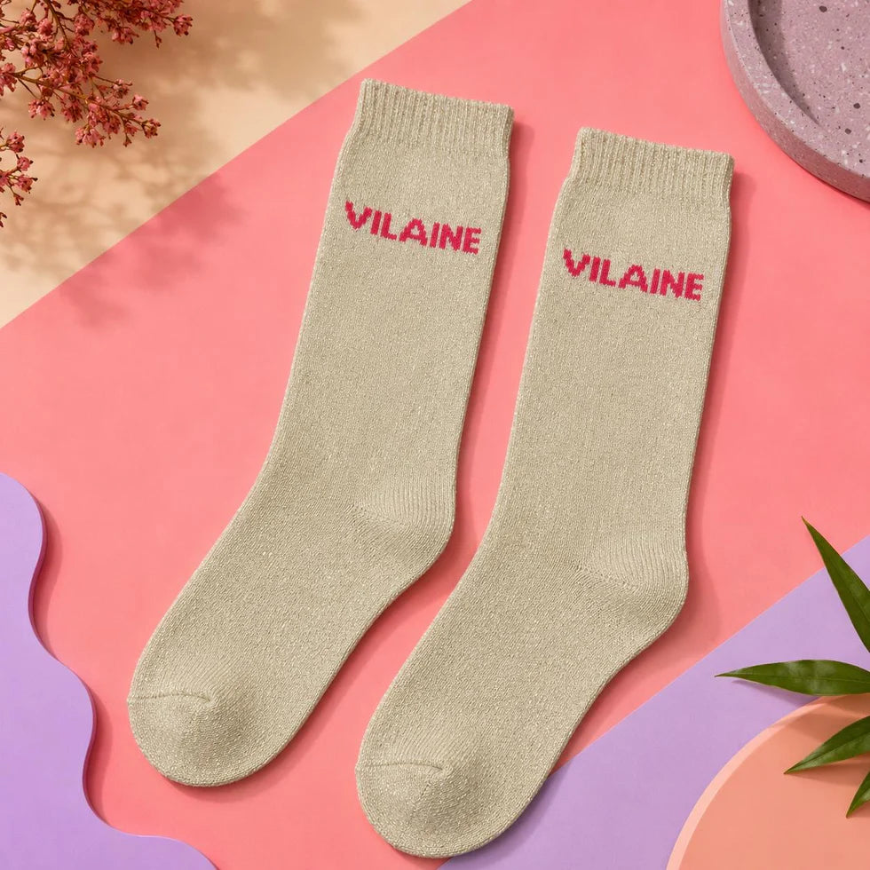 Paire de Chaussettes Fun "VILAINE" Beige Doré