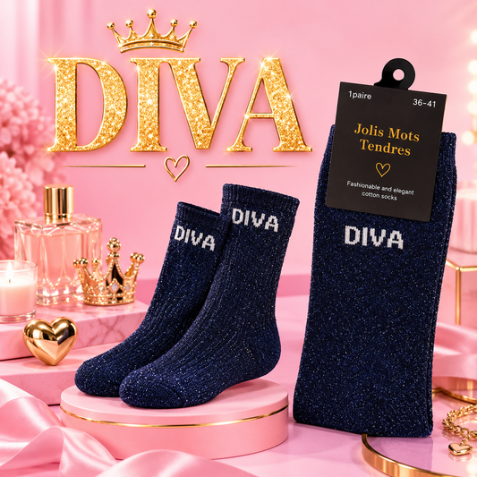 Chaussettes “Diva” Bleu Nuit Pailletées