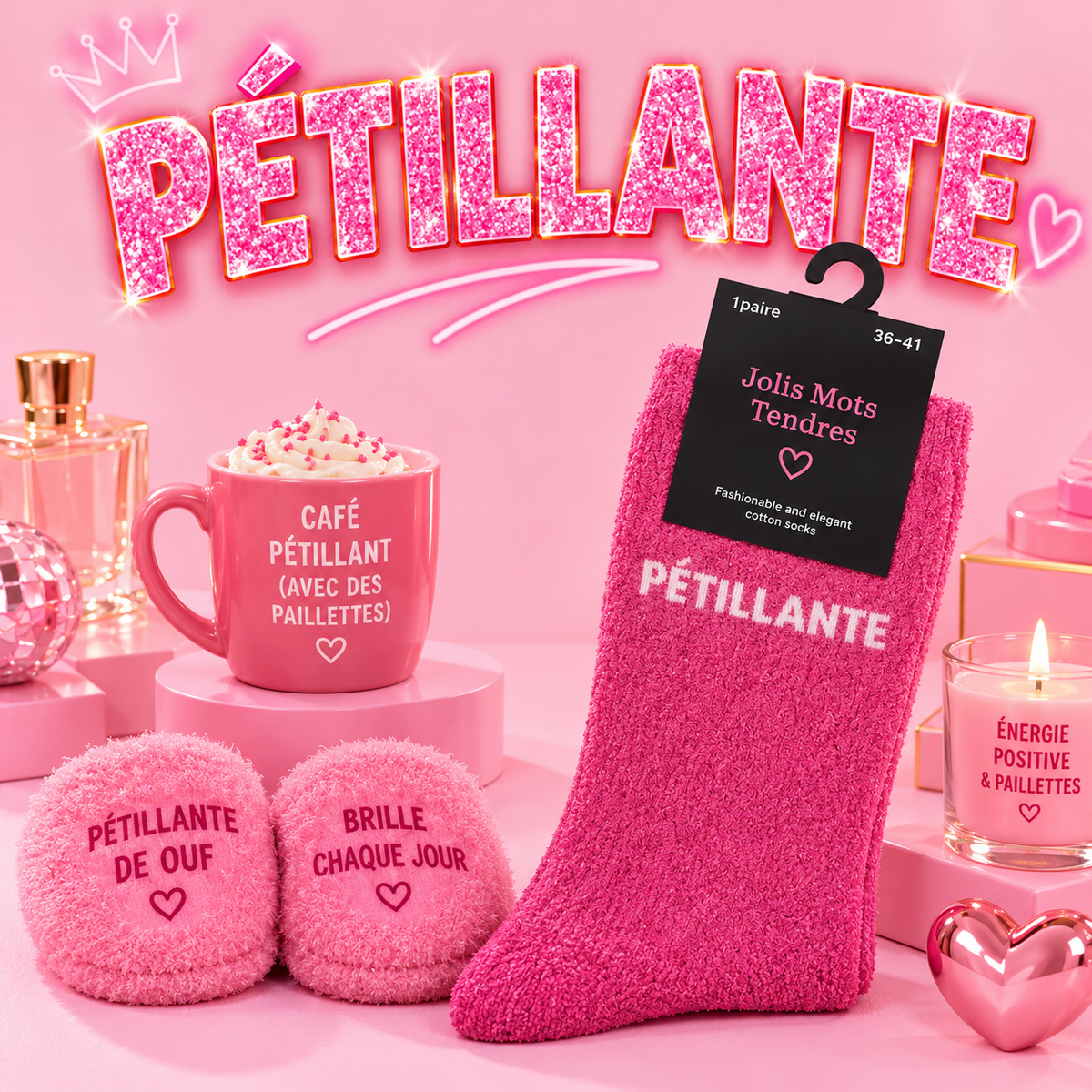 Paire de Chaussettes Fun "PÉTILLANTE " Rose