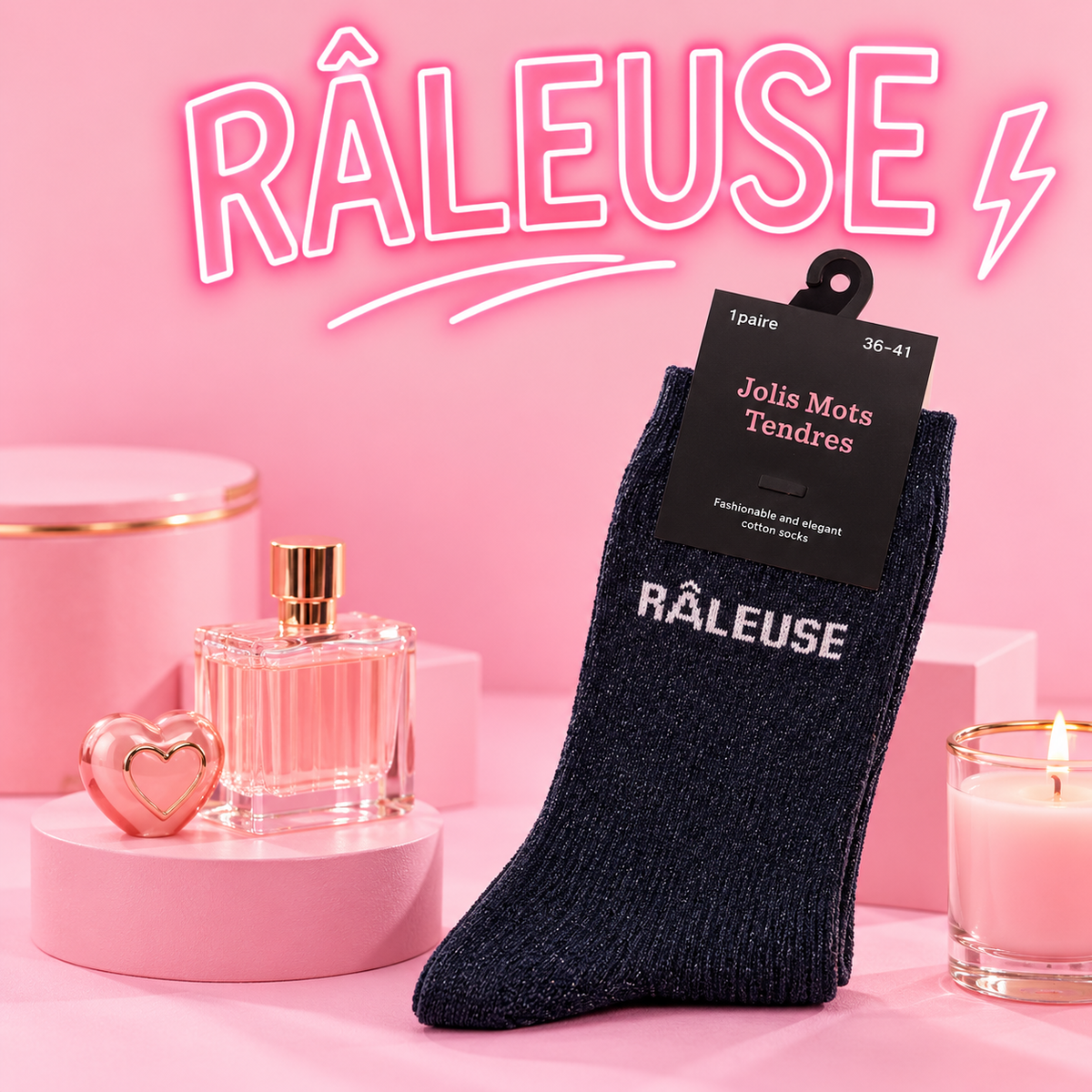 Paire de Chaussettes Fun "RÂLEUSE " Bleu Nuit