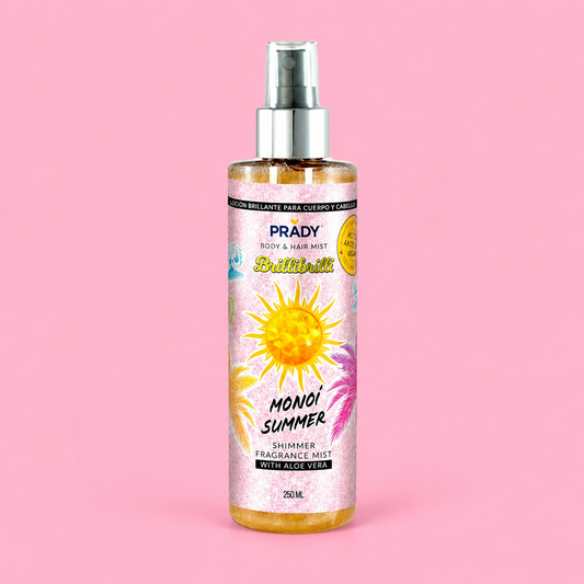 Brume parfumée et pailletée corps et cheveux Monoï